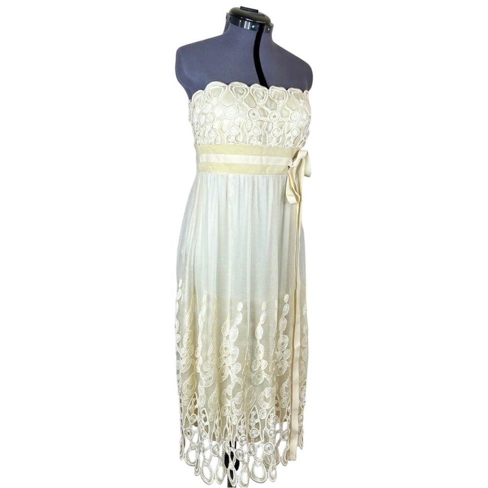 $550 NWT VIVIENNE TAM Silk Champagne Lace Velvet Dress Formal Party 6 S Small